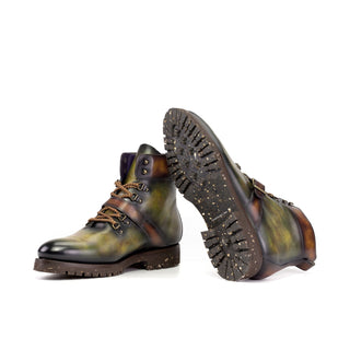 Ambrogio Bespoke Fire & Green Patina Leather Hiking Boots (AMB2514)