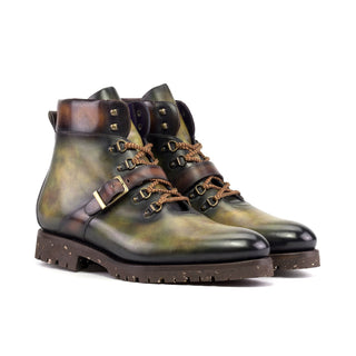 Ambrogio Bespoke Fire & Green Patina Leather Hiking Boots (AMB2514)