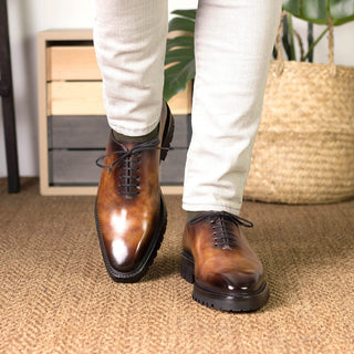 Ambrogio Bespoke Fire Patina Leather Wholecut Oxfords (AMB2406)