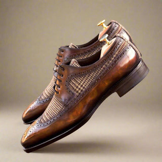 Ambrogio Bespoke Fire Tweed Fabric / Patina Leather Blucher Oxfords (AMB2260)