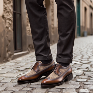 Ambrogio Bespoke Fire Tweed Fabric / Patina Leather Blucher Oxfords (AMB2260)
