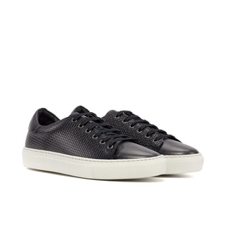 Ambrogio Bespoke Gray Calf-Skin / Woven Leather Trainer Sneakers (AMB2482)