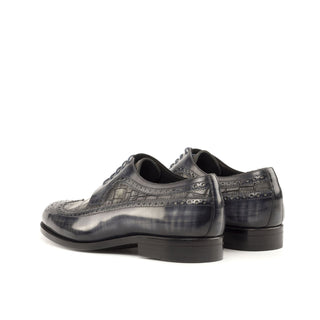 Ambrogio Bespoke Gray Crocodile Embossed / Patina Leather Longwing Blucher Oxfords (AMB2244)