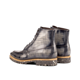 Ambrogio Bespoke Gray Patina Leather Moccasin Boots (AMB2254)