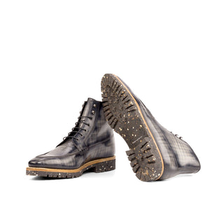Ambrogio Bespoke Gray Patina Leather Moccasin Boots (AMB2254)