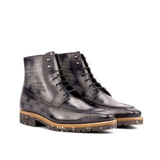Ambrogio Bespoke Gray Patina Leather Moccasin Boots (AMB2254)