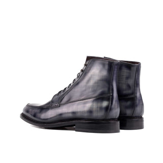 Ambrogio Bespoke Gray Patina Leather Moccasin Boots (AMB2402)