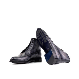 Ambrogio Bespoke Gray Patina Leather Moccasin Boots (AMB2402)