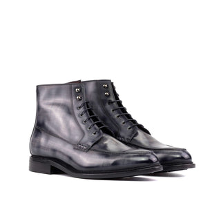 Ambrogio Bespoke Gray Patina Leather Moccasin Boots (AMB2402)