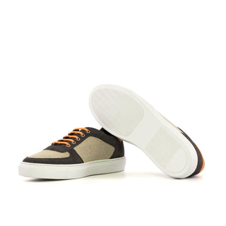 Ambrogio Bespoke Ice, Gray & Orange Linen / Suede Low Top Trainer Sneakers (AMB2532)
