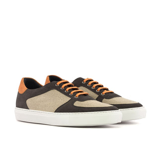 Ambrogio Bespoke Ice, Gray & Orange Linen / Suede Low Top Trainer Sneakers (AMB2532)