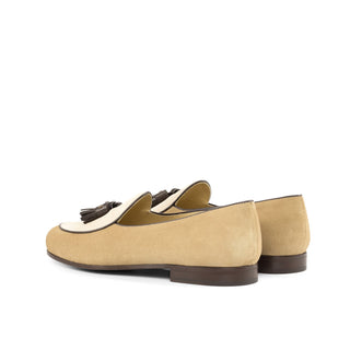 Ambrogio Bespoke Ivory, Camel & Dark Brown Suede / Leather Belgian Loafers (AMB2563)