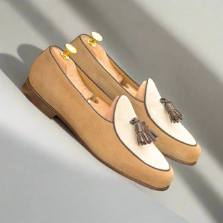 Ambrogio Bespoke Ivory, Camel & Dark Brown Suede / Leather Belgian Loafers (AMB2563)