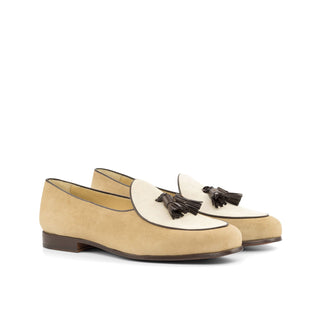Ambrogio Bespoke Ivory, Camel & Dark Brown Suede / Leather Belgian Loafers (AMB2563)