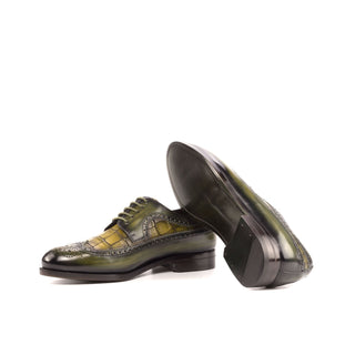 Ambrogio Bespoke Khaki & Olive Crocodile Embossed / Patina Leather Longwing Blucher Oxfords (AMB2242)