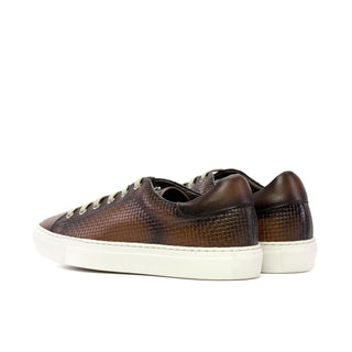 Ambrogio Bespoke Medium Brown Calf-Skin / Woven Leather Trainer Sneakers (AMB2480)