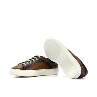 Ambrogio Bespoke Medium Brown Calf-Skin / Woven Leather Trainer Sneakers (AMB2480)