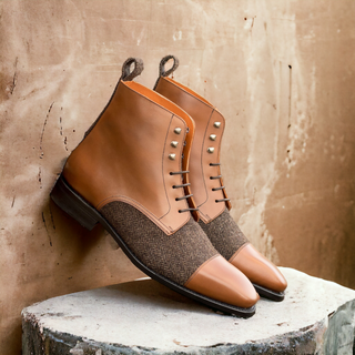 Ambrogio Bespoke Medium Brown & Gray Fabric / Leather Jumper Boots (AMB2500)