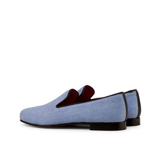 Ambrogio 3880 Bespoke Men's Shoes Blue & Black Linen Fabric / Calf-Skin Leahter Slip-On Loafers (AMB1315)-AmbrogioShoes