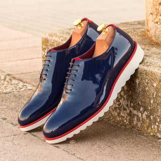 Ambrogio 3325 Bespoke Men's Shoes Blue & Red Patent Leather Dress Oxfords (AMB1287)-AmbrogioShoes