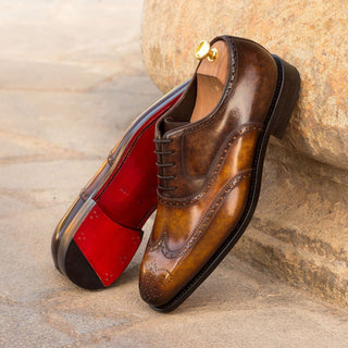 Ambrogio 3607 Bespoke Men's Shoes Cognac & Brown Patina Leather Full Brogue Oxfords(AMB1269)-AmbrogioShoes