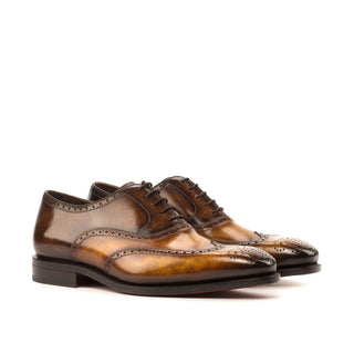 Ambrogio 3607 Bespoke Men's Shoes Cognac & Brown Patina Leather Full Brogue Oxfords(AMB1269)-AmbrogioShoes