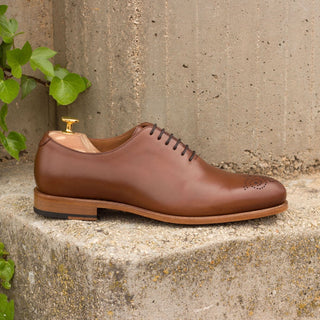 Ambrogio 2783 Bespoke Men's Shoes Cognac Polished Calf-SKin Leather Dress Oxfords (AMB1292)-AmbrogioShoes
