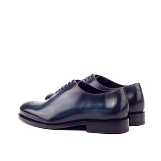 Ambrogio 3274 Bespoke Men's Shoes Denim Blue Patina Leather Dress Oxfords (AMB1305)-AmbrogioShoes