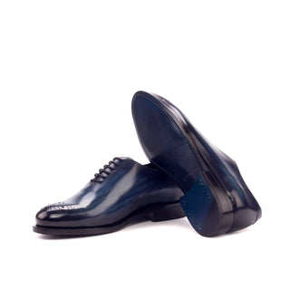 Ambrogio 3274 Bespoke Men's Shoes Denim Blue Patina Leather Dress Oxfords (AMB1305)-AmbrogioShoes