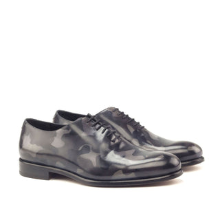 Ambrogio 2911 Bespoke Men's Shoes Gray Camo Patina Leather Dress Oxfords (AMB1297)-AmbrogioShoes