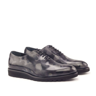 Ambrogio 2910 Bespoke Men's Shoes Gray Camo Patina Leather Oxfords (AMB1298)-AmbrogioShoes