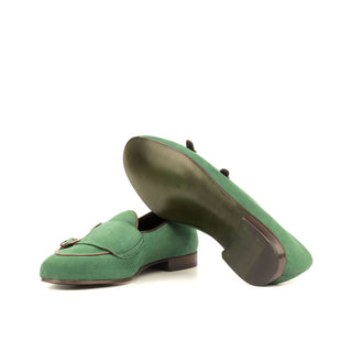 Ambrogio 3697 Bespoke Men's Shoes Green Suede Leather Monk-Straps Loafers (AMB1280)-AmbrogioShoes