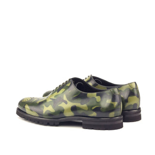 Ambrogio 2896 Bespoke Men's Shoes Khaki Green Camo Patina Leather Dress Oxfords (AMB1303)-AmbrogioShoes