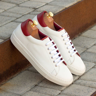 Ambrogio 3386 Bespoke Men's Shoes White & Red Box Calf-Skin Leather Casual Sneakers (AMB1261)-AmbrogioShoes