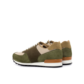 Ambrogio 4497 Bespoke Custom Men's Shoes Beige, Khaki & Camel Lux Suede Leather Jogger Sneakers (AMB1850)-AmbrogioShoes