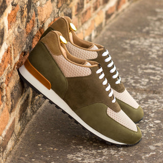 Ambrogio 4497 Bespoke Custom Men's Shoes Beige, Khaki & Camel Lux Suede Leather Jogger Sneakers (AMB1850)-AmbrogioShoes