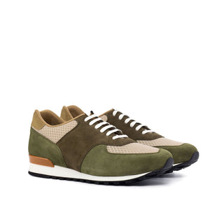 Ambrogio 4497 Bespoke Custom Men's Shoes Beige, Khaki & Camel Lux Suede Leather Jogger Sneakers (AMB1850)-AmbrogioShoes