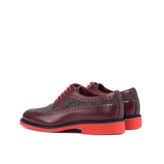 Ambrogio 4554 Bespoke Custom Men's Shoes Black & Burgundy Fabric / Calf-Skin Leather Wingtip Oxfords (AMB1806)-AmbrogioShoes