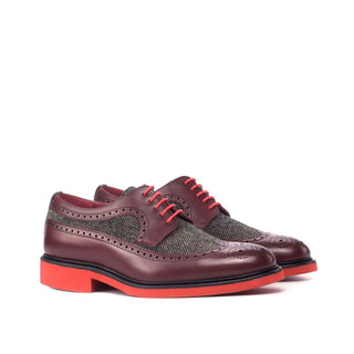 Ambrogio 4554 Bespoke Custom Men's Shoes Black & Burgundy Fabric / Calf-Skin Leather Wingtip Oxfords (AMB1806)-AmbrogioShoes