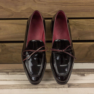 Ambrogio 3492 Bespoke Custom Men's Shoes Black & Burgundy Patent / Polished Calf-Skin Leather Dress Loafers (AMB1356)-AmbrogioShoes