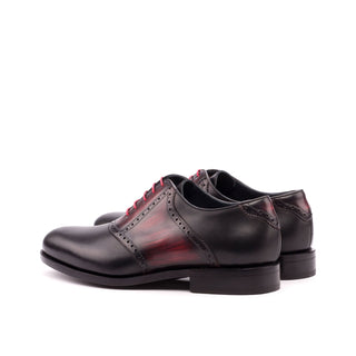 Ambrogio 3927 Bespoke Custom Men's Shoes Black & Burgundy Patina / Calf-Skin Leather Saddle Oxfords (AMB1330)-AmbrogioShoes