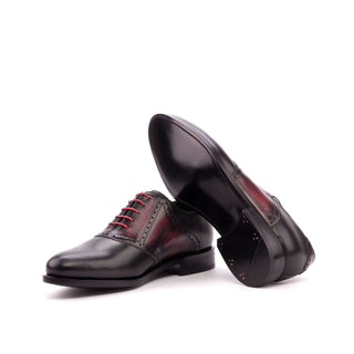 Ambrogio 3927 Bespoke Custom Men's Shoes Black & Burgundy Patina / Calf-Skin Leather Saddle Oxfords (AMB1330)-AmbrogioShoes
