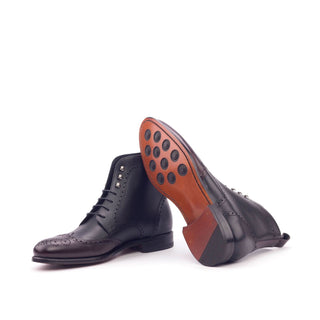 Ambrogio 3089 Bespoke Custom Men's Shoes Black & Burgundy Polished / Calf-Skin Leather Military Brogue Boots (AMB1447)-AmbrogioShoes