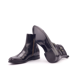 Ambrogio 3031 Bespoke Custom Men's Shoes Black Crocodile Print / Polished Calf-Skin Leather Octavian Buckle Boots (AMB1550)<-AmbrogioShoes