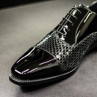 Ambrogio 3311 Bespoke Custom Men's Shoes Black Exotic Snake-Skin / Patent Leather Chelsea Boots (AMB1797)-AmbrogioShoes