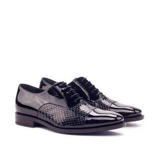 Ambrogio 3311 Bespoke Custom Men's Shoes Black Exotic Snake-Skin / Patent Leather Chelsea Boots (AMB1797)-AmbrogioShoes