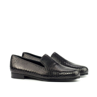 Ambrogio 4370 Bespoke Custom Men's Shoes Black Exotic Snake-Skin Wellington Loafers (AMB1584)-AmbrogioShoes