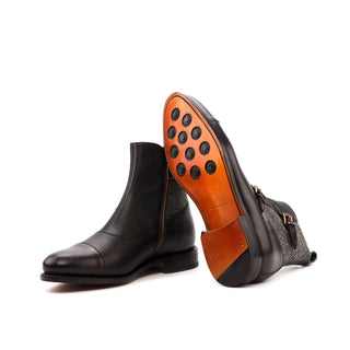 Ambrogio 3540 Bespoke Custom Men's Shoes Black Fabric / Crocodile Print /Pebble Grain / Calf-Skin Leather Octavian Boots (AMB1454)-AmbrogioShoes