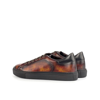 Ambrogio 4465 Bespoke Custom Men's Shoes Black & Fire Patina / Calf-Skin Leather Trainer Sneakers (AMB1712)-AmbrogioShoes