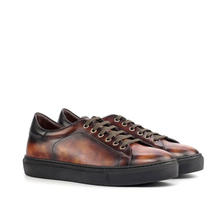 Ambrogio 4465 Bespoke Custom Men's Shoes Black & Fire Patina / Calf-Skin Leather Trainer Sneakers (AMB1712)-AmbrogioShoes